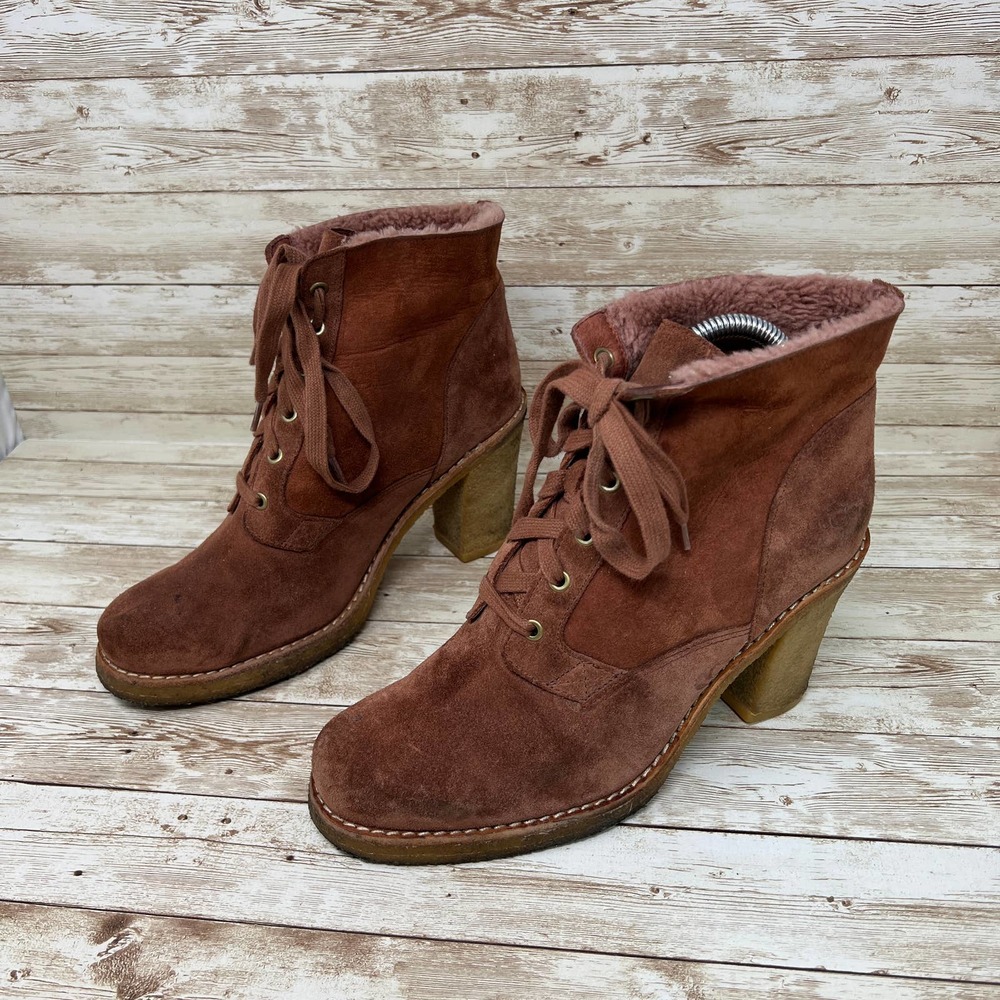UGG Australia Sofia Cinnamon Suede Leather Lace-Up Boots Women's 8.5 - Picture 3 of 8